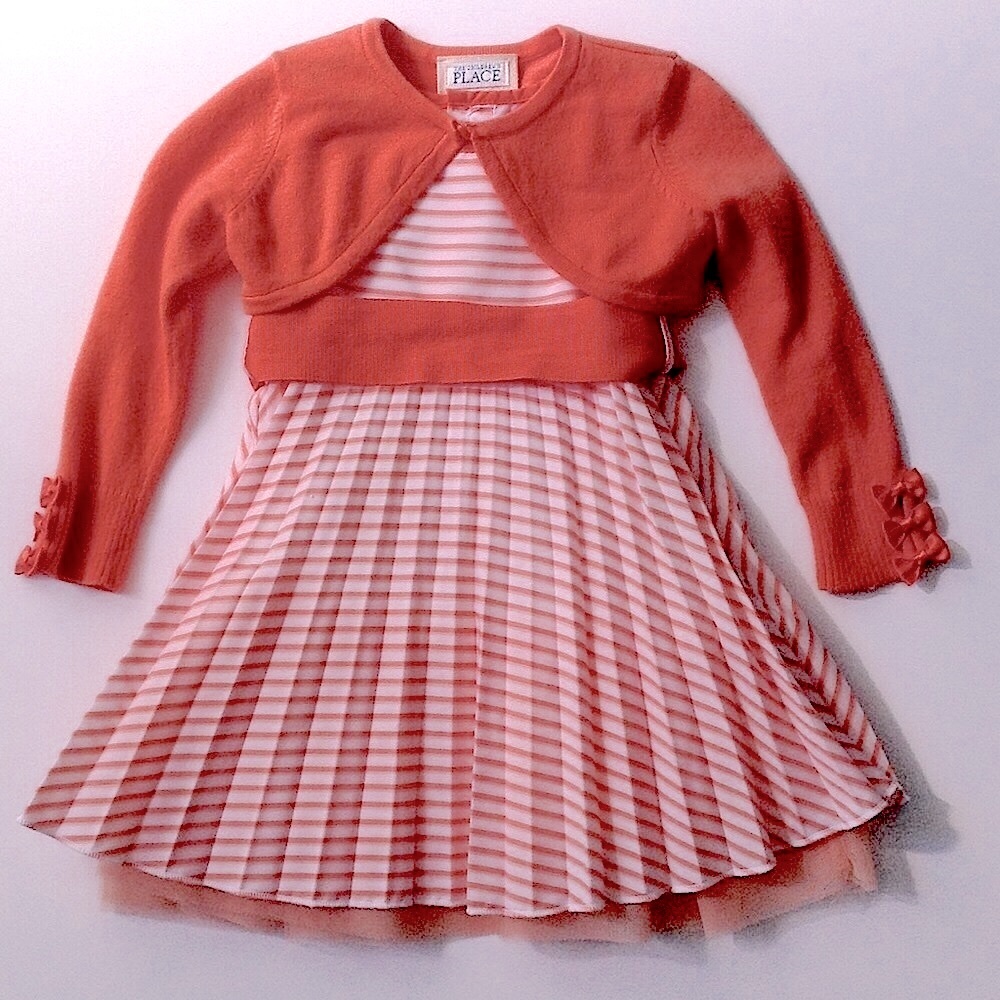 Children’s Place orange striped pleated dress